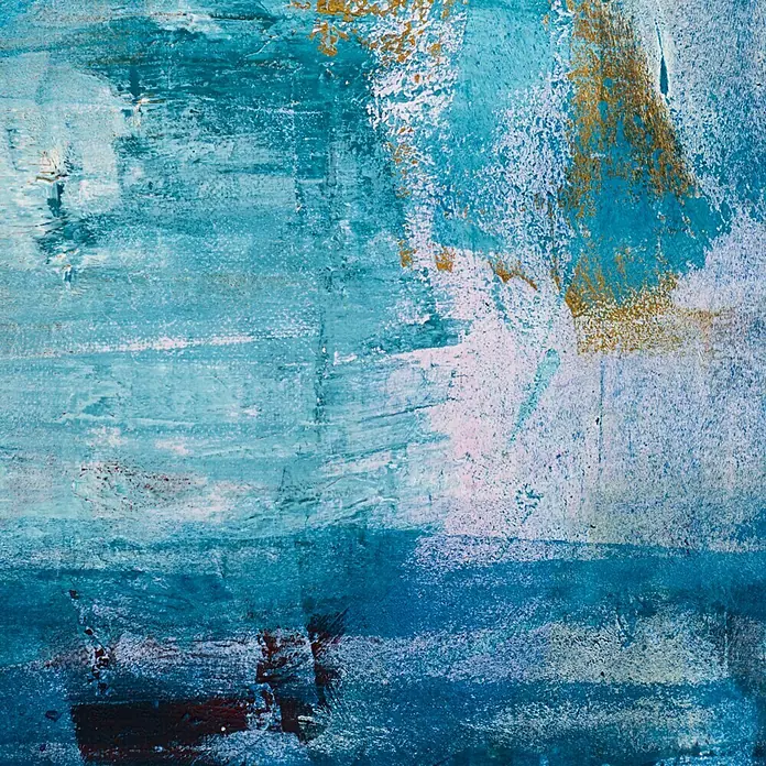 Badteppich Kunst - 50 x 80 cm, Blau, Violett, Braun, Schwarz, 100 % Polyester - Ansicht von oben
