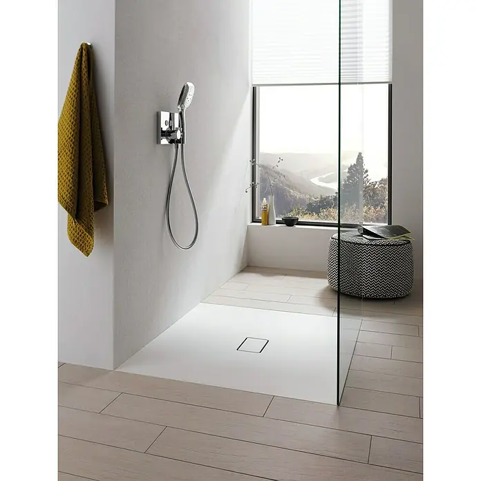 Camargue Duschelement Flat - 90 x 90 cm, Mineralwerkstoff, Ablauf: Waagerecht, Weiß - Stimmungsaufnahme