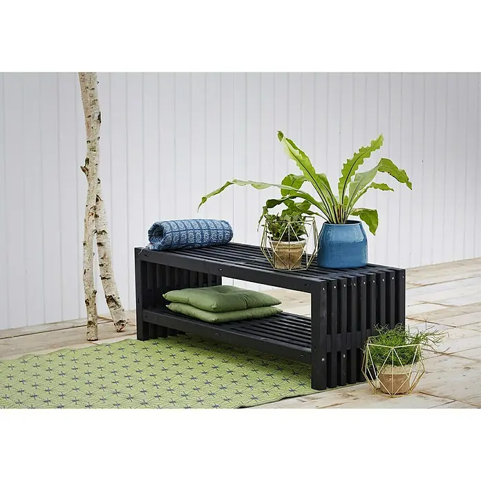 Plus Gartenbank Rustik - 138 cm, Holz, Schwarz, Mit Regalfach - Stimmungsaufnahme