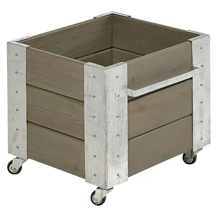 Plus Pflanzkübel eckig Cubic - 50 x 46 x 45 cm, Graubraun, Silber, Kiefer - Linke Seitenansicht