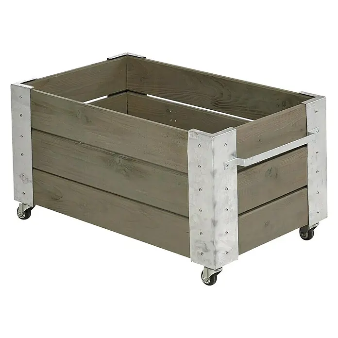 Plus Pflanzkübel eckig Cubic - 87 x 50 x 45 cm, Graubraun, Silber, Kiefer - Linke Seitenansicht