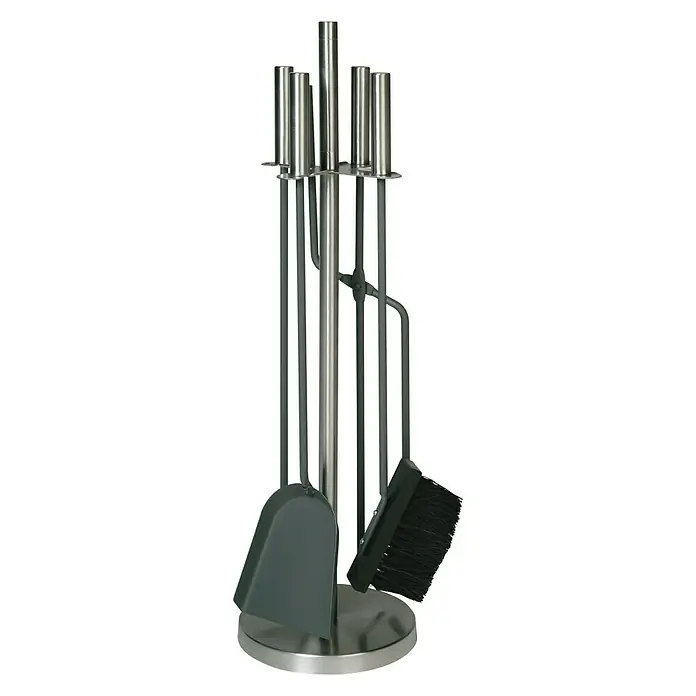 Lienbacher Juego de utensilios para chimenea - 4 piezas, Acero/acero inoxidable, Altura: 65 cm - Vista frontal