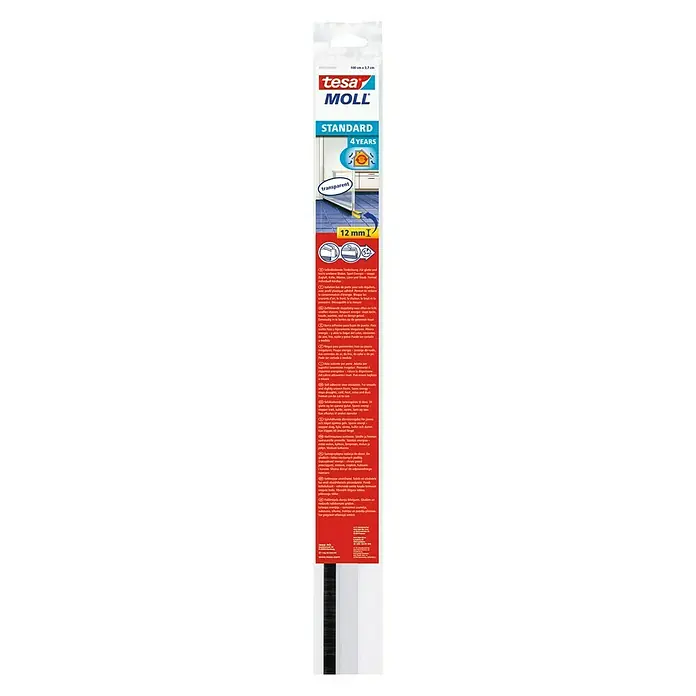 Tesa MOLL Burlete para puerta Estándar - Transparente, 1 m x 37 mm, Apto para: Desajustes de hasta 12 mm de ancho - Vista frontal