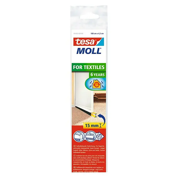 Tesa MOLL Burlete para puerta Textil - Marrón, Apto para: Desajustes de hasta 15 mm de ancho - Vista frontal