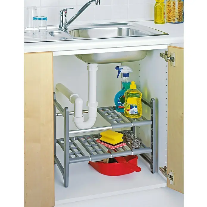 Wenko Estante para armario bajo Flexi - 82 x 39 x 28 cm, Gris - Producto en uso