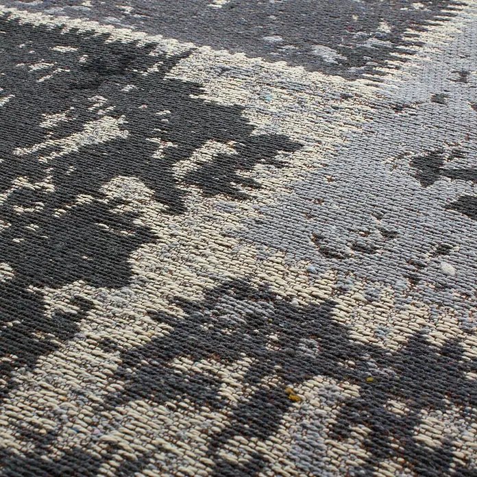 Kayoom Teppich Matrix Rund - Schwarz, Grau, Durchmesser: 120 cm, 100% Baumwolle - Detailaufnahme
