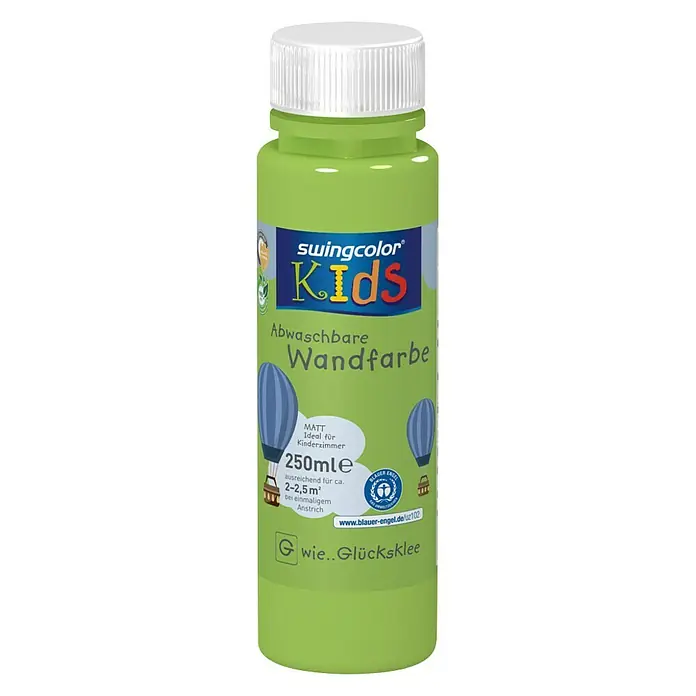 swingcolor KIDS Wandfarbe - Glücksklee, 250 ml, Matt, Konservierungsmittelfrei - Vorderansicht