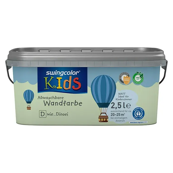 swingcolor KIDS Wandfarbe - Dinoei, 2,5 l, Matt, Konservierungsmittelfrei - Vorderansicht