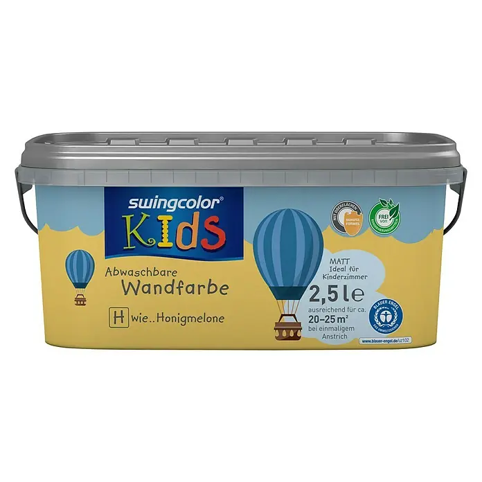 swingcolor KIDS Wandfarbe - Honigmelone, 2,5 l, Matt, Konservierungsmittelfrei - Vorderansicht