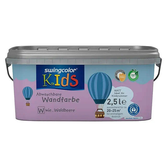 swingcolor KIDS Wandfarbe - Waldbeere, 2,5 l, Matt, Konservierungsmittelfrei - Vorderansicht