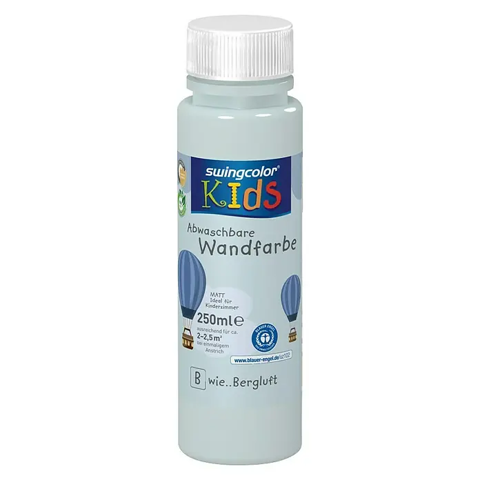 swingcolor KIDS Wandfarbe - Bergluft, 250 ml, Matt, Konservierungsmittelfrei - Vorderansicht