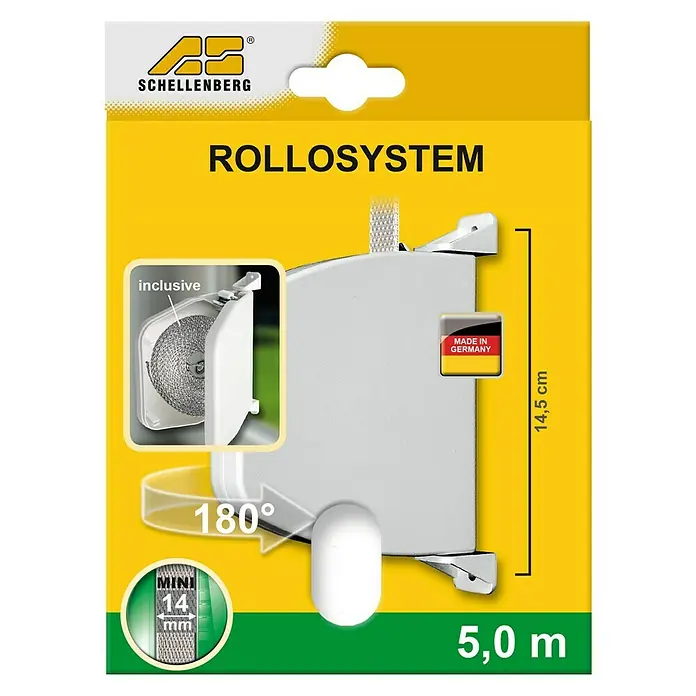 Schellenberg Recogedor de cinta de persiana Mini - Montaje en la pared, Anchura de la correa: 14 mm