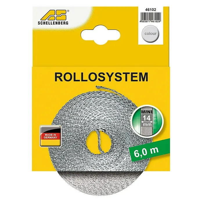 Schellenberg Cinta para persiana - Gris, Largo: 6 m, Anchura de la correa: 14 mm