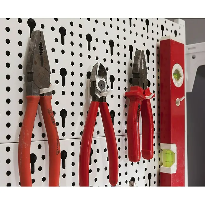 Element System Classic Lochwand-Set Organizer 1 - 2 x Stahllochplatten 80 x 20 cm, 2 x Wandschienen 50 cm, 18 verschiedene Werkzeughalter, Montagematerial, 28 -tlg. - Detailaufnahme