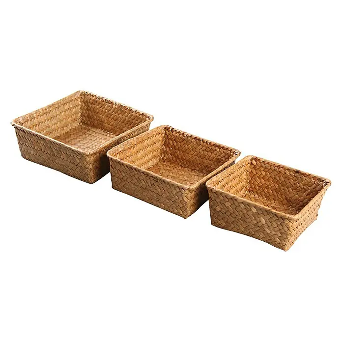 Juego de cestas - Marrón, 3 piezas, Fibra natural