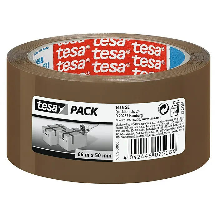 Tesa Cinta de embalaje Tesapack Standard - Marrón, 66 m x 50 mm