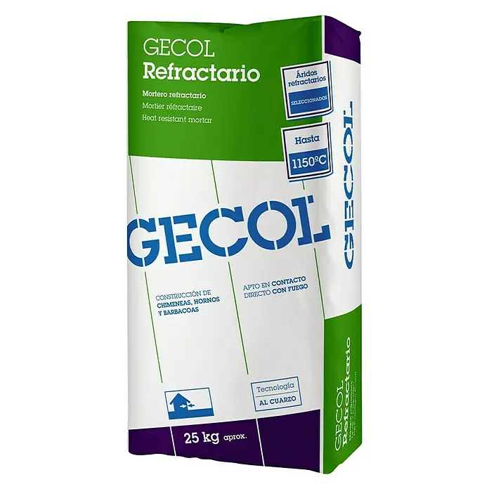 Gecol Mortero refractario y resistente al fuego - Gris, 25 kg