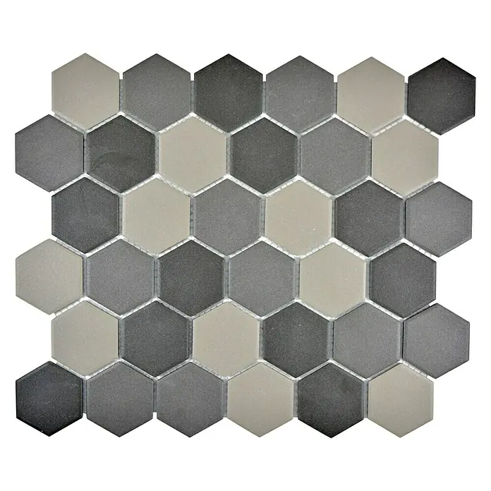 Mosaikfliese Hexagon Mix CU HX160 - 32,5 x 28,1 cm, Grau/Schwarz, Matt - Ansicht von oben