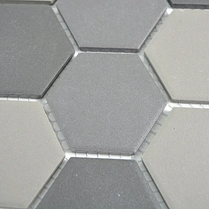 Mosaikfliese Hexagon Mix CU HX160 - 32,5 x 28,1 cm, Grau/Schwarz, Matt - Detailaufnahme