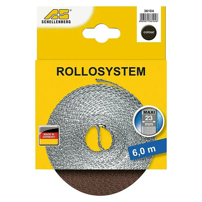 Schellenberg Cinta para persiana - Marrón, Largo: 6 m, Anchura de la correa: 23 mm