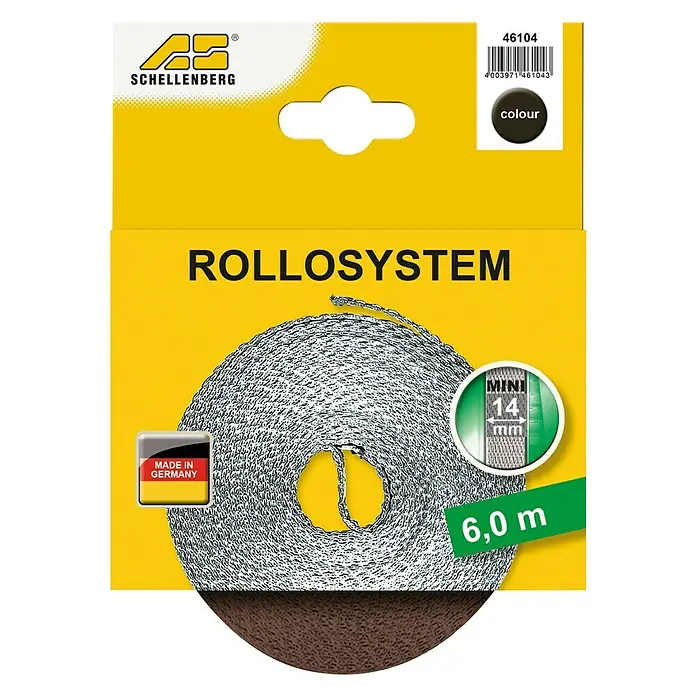 Schellenberg Cinta para persiana - Marrón, Largo: 6 m, Anchura de la correa: 14 mm