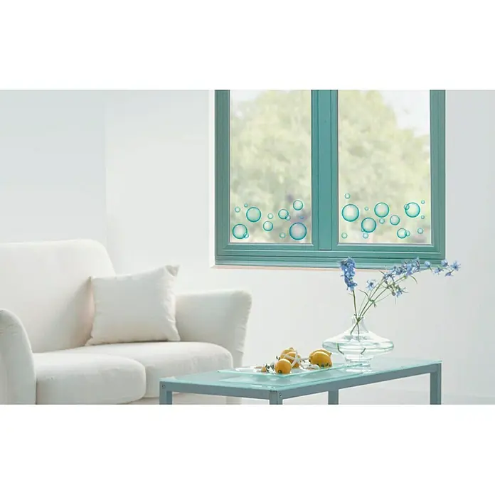 Adhesivos decorativos cristal - Pompas de jabón, Azul/Blanco, 21 x 29,7 cm