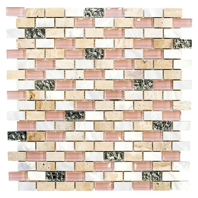 Mosaikfliese Brick Crystal Mix XCM B05S - 30 x 28,5 cm, Beige/Braun/Weiß, Glänzend - Ansicht von oben