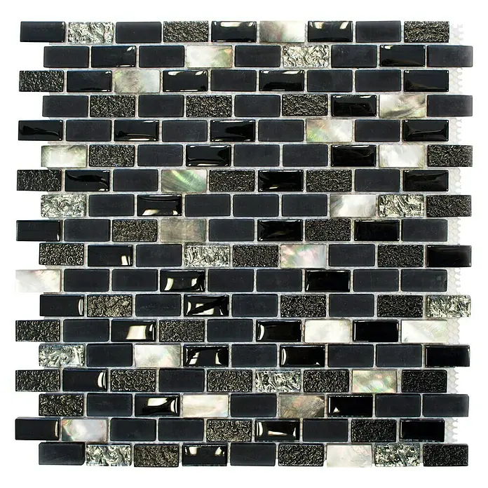 Mosaikfliese Brick Crystal Mix XCM B03S - 30 x 28,5 cm, Schwarz/Beige, Glänzend - Ansicht von oben