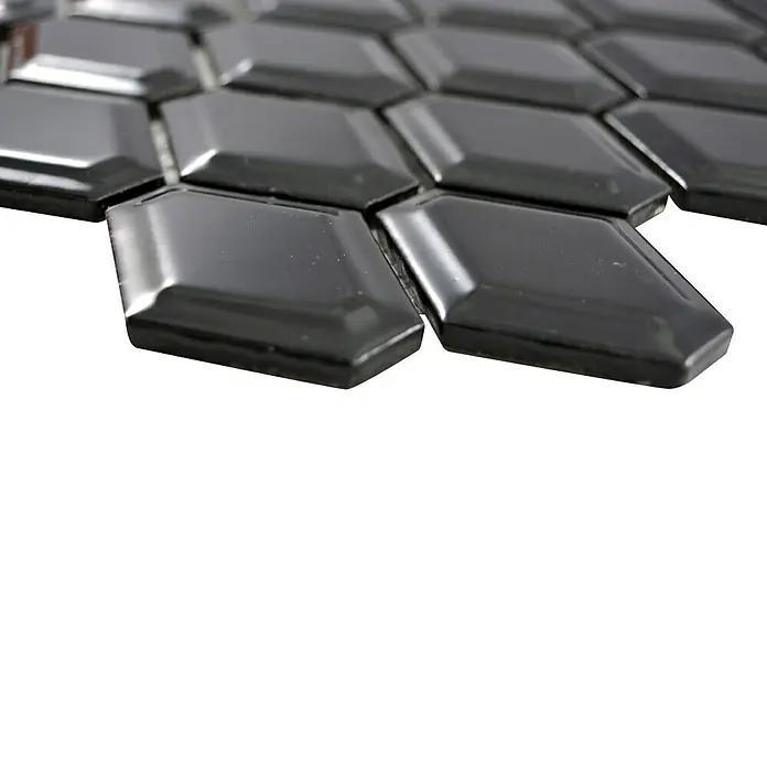 Mosaikfliese Diamant CG MD 5BG - 25,2 x 26,5 cm, Schwarz, Glänzend - Detailaufnahme