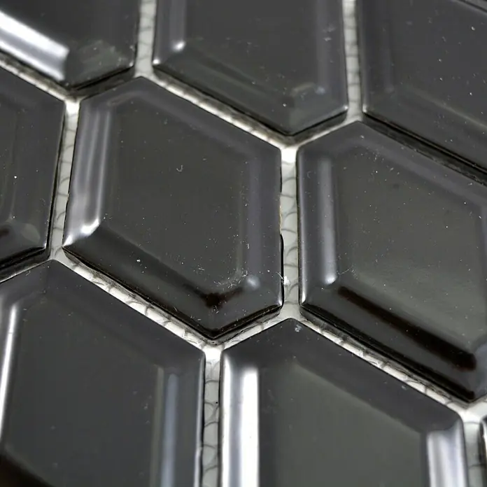 Mosaikfliese Diamant CG MD 5BG - 25,2 x 26,5 cm, Schwarz, Glänzend - Detailaufnahme