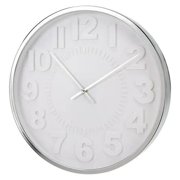 Reloj de pared redondo Cromado - Blanco/Plateado, Diámetro: 40,5 cm