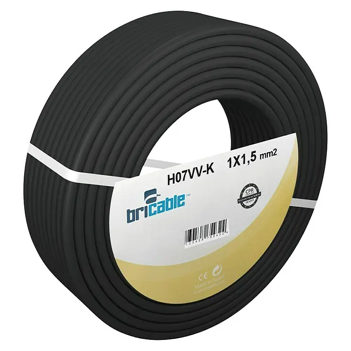 Bricable Cable unipolar Fase - H07V-K1x1,5, 100 m, Negro