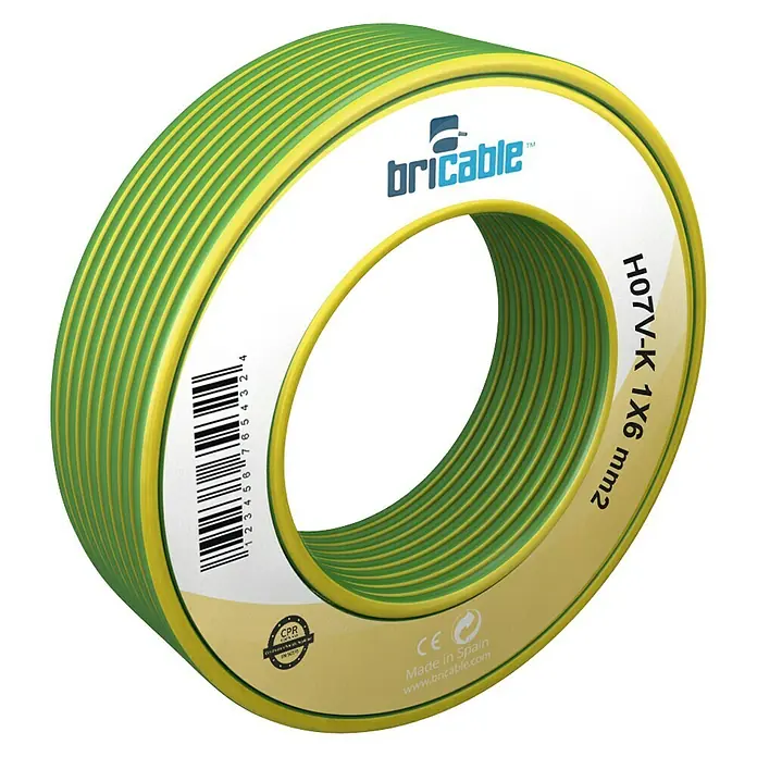 Bricable Cable unipolar tierra - H07V-K1x6, 10 m, Verde/Amarillo