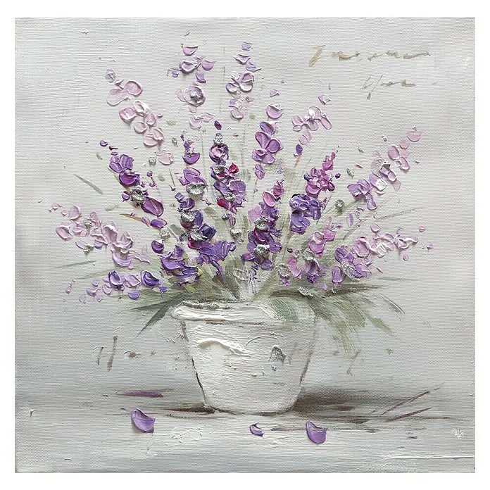 Cuadro pintado a mano Dipinto Flower vase and lilacs - Florero y lilas, An x Al: 30 x 30 cm