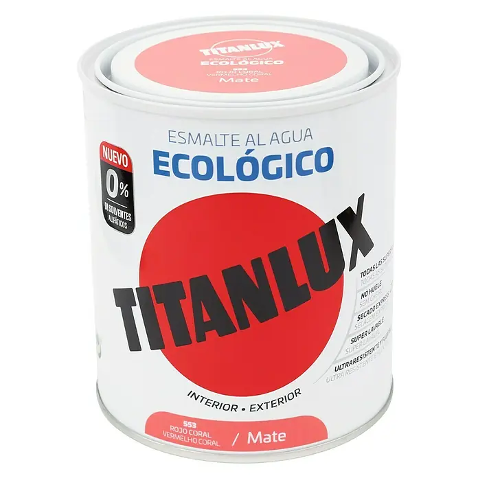 Titanlux Esmalte de color Eco - Rojo coral, 750 ml, Mate
