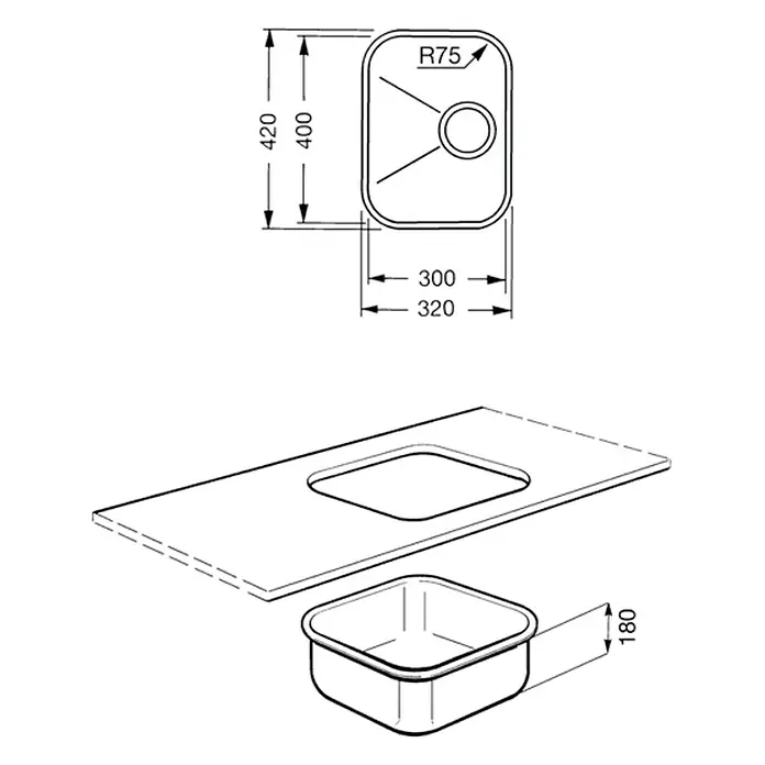 Smeg Fregadero encastrable UM30 - 42 x 32 cm, Acero inoxidable, Cromo