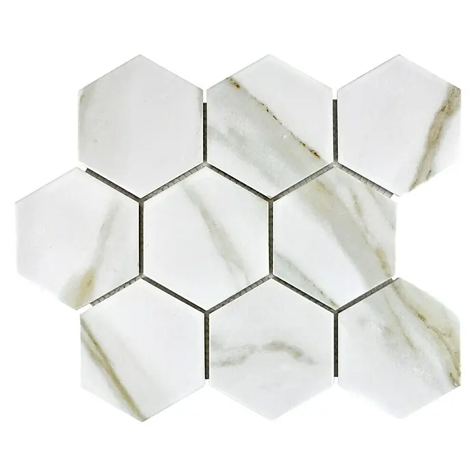 Mosaikfliese Hexagon CIM HX9 CT - 25,6 x 29,55 cm, Beige/Braun/Weiß, Matt - Ansicht von oben