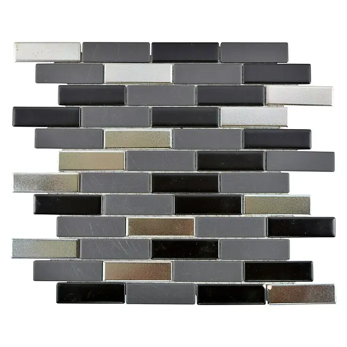 Mosaikfliese Stäbchen Trinity Mix TRB BLS - 29,7 x 29 cm, Schwarz/Silber, Matt - Ansicht von oben