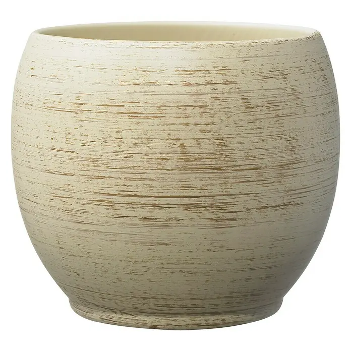 SK Übertopf rund Alberta Fashion - Außenmaß (Ø x H): 18 x 16 cm, Creme, Keramik, Holzoptik