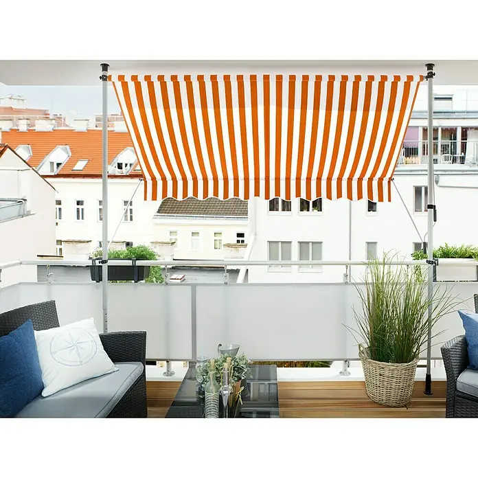 Sunfun Tenda s nosačem - Narančasta-bijela, Širina: 2,5 m, Izvlačenje: 1,5 m