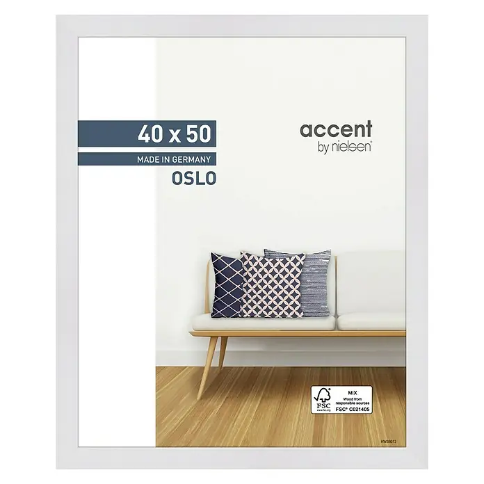 Accent Holzwechselrahmen Oslo - Weiß, 40 x 50 cm, MDF - Vorderansicht