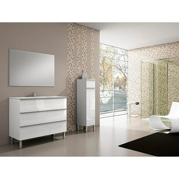 Mueble de lavabo Roma - 45 x 100 x 69 cm, Blanco, Brillante