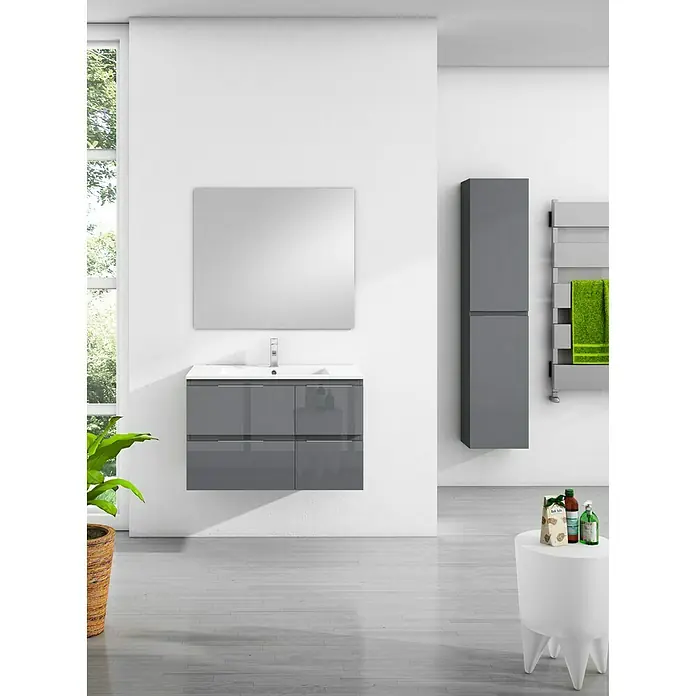 Mueble de lavabo Sheyla - L x An x Al: 45 x 80 x 50 cm, Grafito, Mate