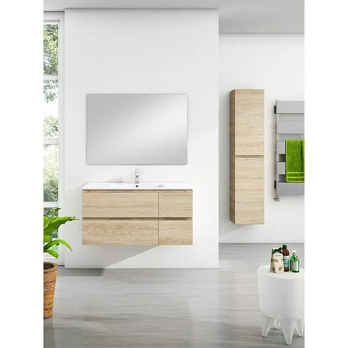 Mueble de lavabo Sheyla - L x An x Al: 45 x 100 x 50 cm, Nebraska natural, Mate