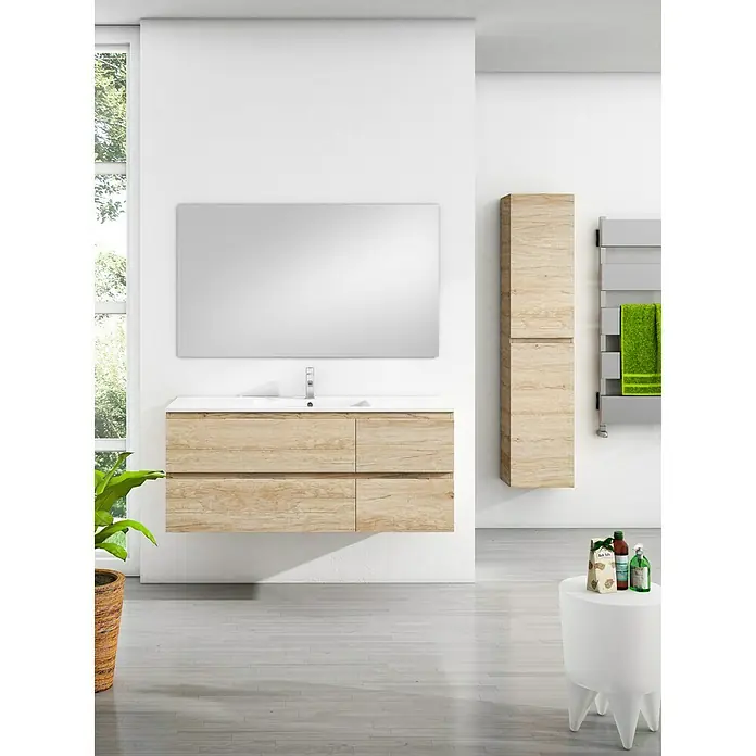 Mueble de lavabo Sheyla - L x An x Al: 45 x 120 x 50 cm, Nebraska natural, Mate