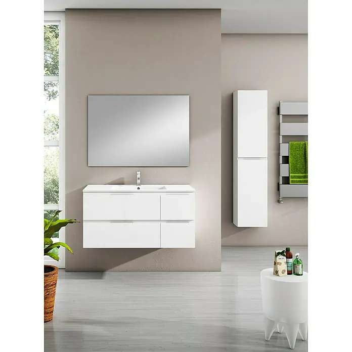 Mueble de lavabo Sheyla - L x An x Al: 45 x 100 x 50 cm, Blanco, Brillante