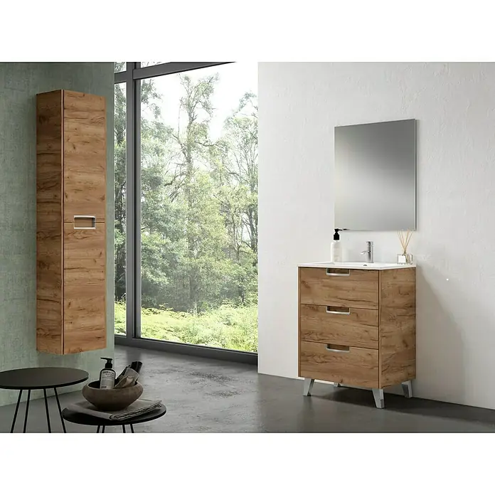 Mueble de lavabo Briseis - L x An x Al: 46 x 60 x 85 cm, Tabaco, Mate