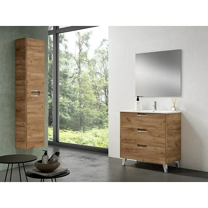 Mueble de lavabo Briseis - L x An x Al: 46 x 80 x 85 cm, Tabaco, Mate
