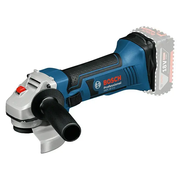 Bosch Professional Akku-Winkelschleifer GWS 18-125 V-LI L-Boxx - 18 V, Li-Ionen, Ohne Akku, Durchmesser Scheibe: 125 mm, Leerlaufdrehzahl: 0 U/min - 10.000 U/min - Linke Seitenansicht