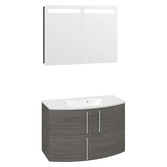 Scanbad Modern+ Badmöbel-Set - 90 cm, Anschlag: Rechts, 3 -tlg., Pine Grey, Matt